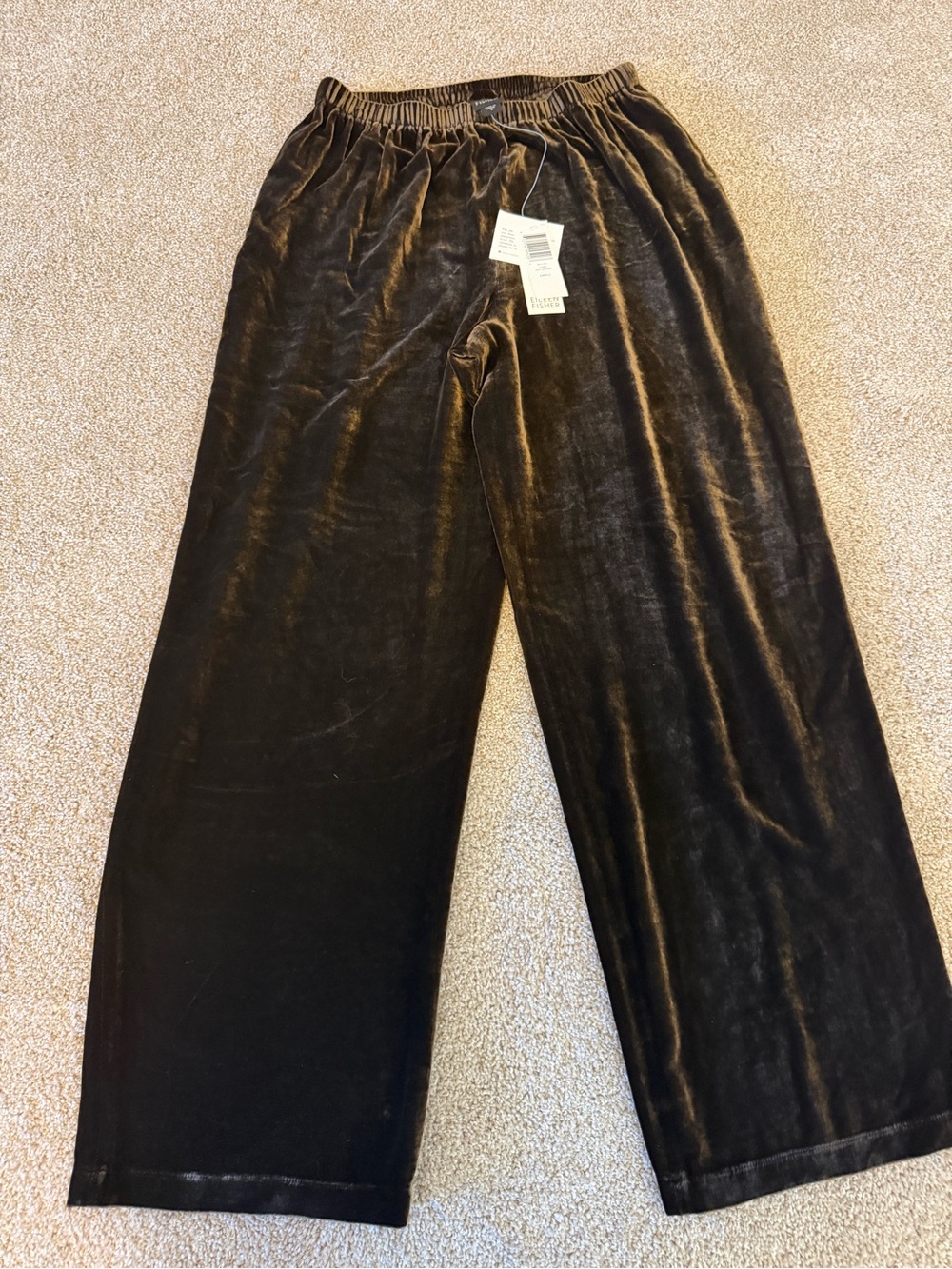 Eileen Fisher Brown Lichen Straight Leg Pants in Velvet silk size Small NWT
